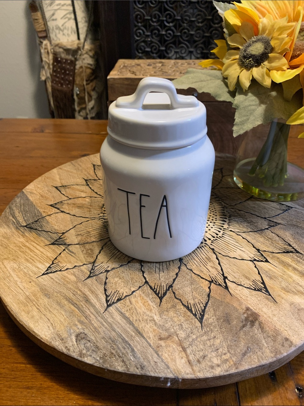 Rae Dunn White Ceramic TEA Canister with Lid
